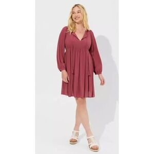Torrid 2 Maroon Plus Size Long Sleeve Gauze Fit & Flare‎ Boho 2x 18 20 NWT